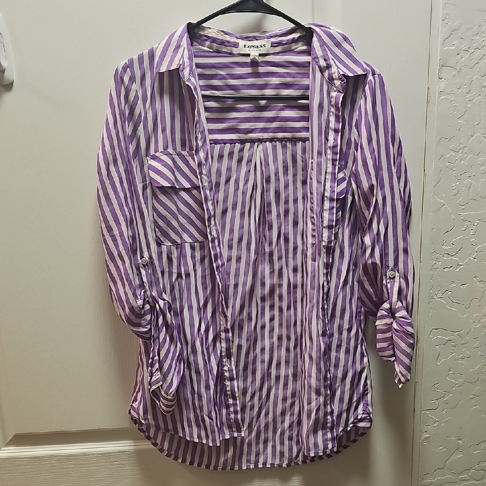 Express Purple and White Striped Shirt